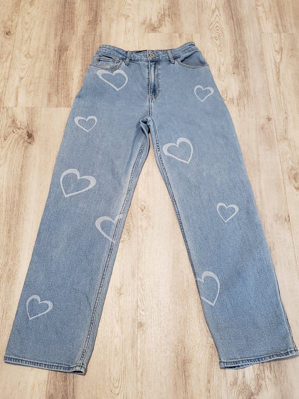 Hollister Light Blue Heart-Print Straight Leg Jeans
